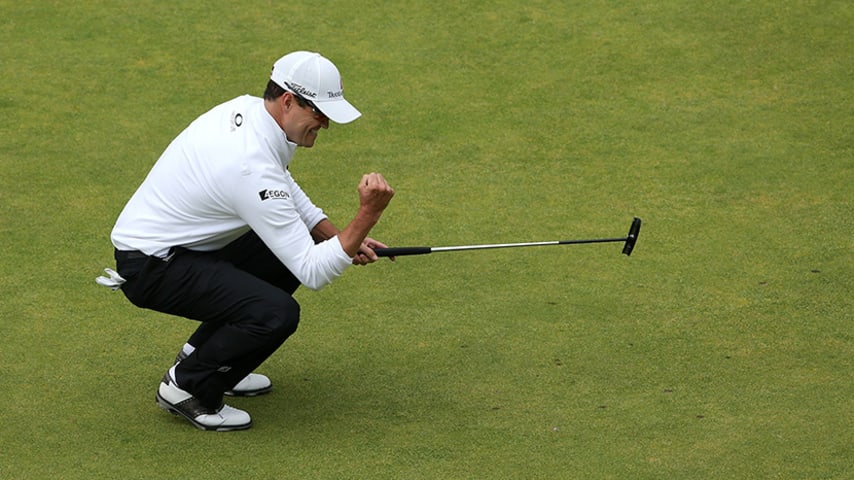 ST ANDREWS, SCOTLAND - JULY 20:  Zach Johnson of the United States celebrates a birdie putt on the 18th green during the final round of the 144th Open Championship at The Old Course on July 20, 2015 in St Andrews, Scotland.  (Photo by Jan Kruger/Getty Images)