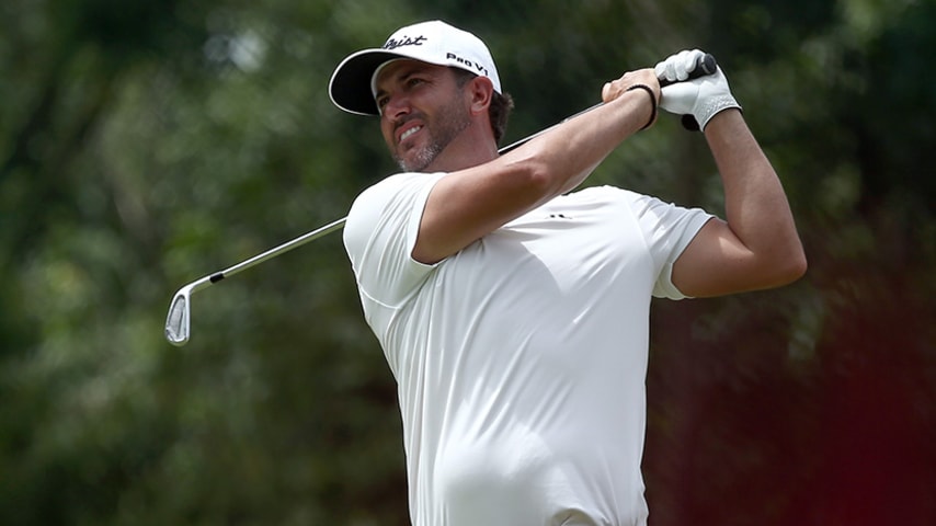 KUALA LUMPUR, MALAYSIA - OCTOBER 29: Scott Piercy of the U.S. plays a shot on the 13th hole during round one of the CIMB Classic at Kuala Lumpur Golf & Country Club on October 29, 2015 in Kuala Lumpur, Malaysia.  (Photo by Stanley Chou/Getty Images)