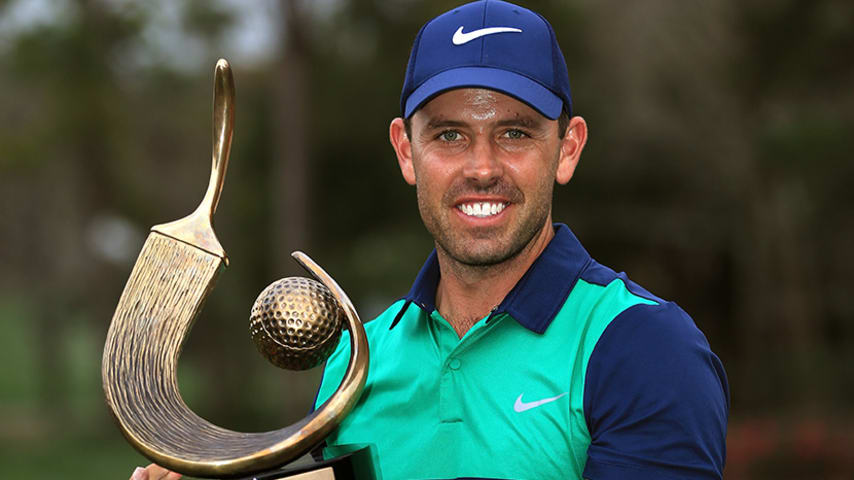 PALM HARBOR, FL - MARCH 13:  Charl Schwartzel of South Africa poses with the trophy after winning the Valspar Championship during the final round at Innisbrook Resort Copperhead Course on March 13, 2016 in Palm Harbor, Florida.  (Photo by Sam Greenwood/Getty Images)