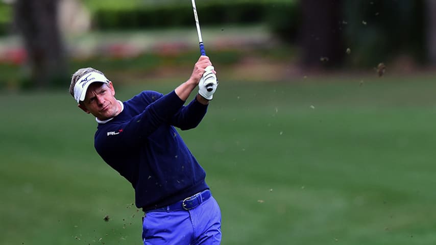 HILTON HEAD ISLAND, SC - APRIL 14:  Luke Donald of England plays his second shot on the first hole during the first round of the 2016 RBC Heritage at Harbour Town Golf Links on April 14, 2016 in Hilton Head Island, South Carolina.  (Photo by Jared Tilton/Getty Images)