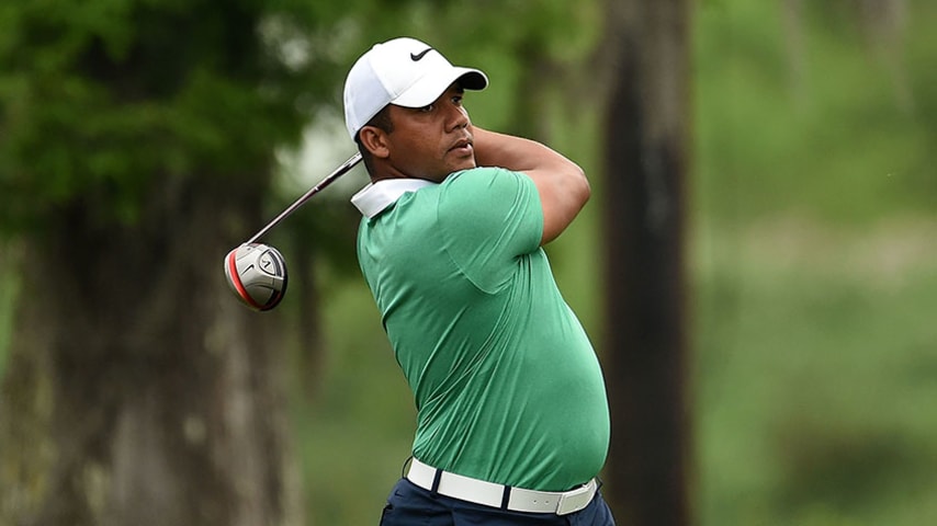 AVONDALE, LA - MAY 01:  Jhonattan Vegas of Venezuela hits his tee shot on the second hole during a continuation of the third round of the Zurich Classic at TPC Louisiana on May 1, 2016 in Avondale, Louisiana.  (Photo by Stacy Revere/Getty Images)