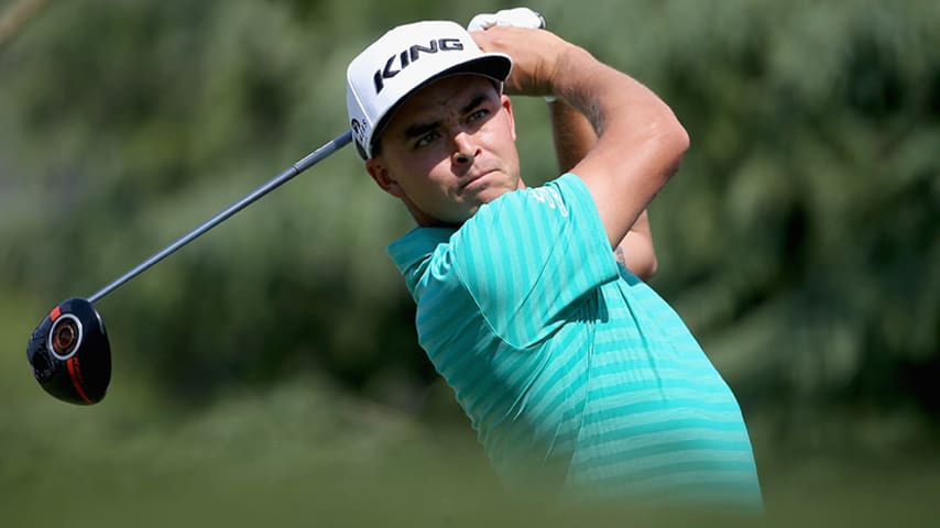 CHARLOTTE, NC - MAY 07:  Rickie Fowler hits a tee shot on the 11th hole during the third round of the 2016 Wells Fargo Championship at Quail Hollow Club on May 7, 2016 in Charlotte, North Carolina.  (Photo by Streeter Lecka/Getty Images)