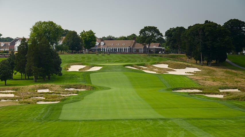 FARMINGDALE, NY - AUGUST 31:  A scenic view of the 18th hole the Bethpage Black Course , home of The Barclays in 2016, on August 31, 2015 in Farmingdale, New York. (Photo by Chris Condon/PGA TOUR)
