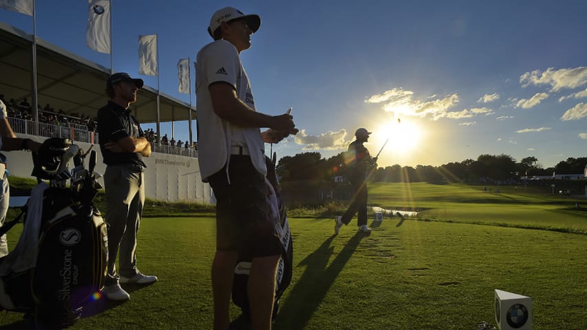 CARMEL, IN - SEPTEMBER 10: Dustin Johnson hits a tee shot on the 17th hole during the third round of the BMW Championship at Crooked Stick Golf Club on September 10, 2016 in Carmel, Indiana. (Photo by Stan Badz/PGA TOUR)