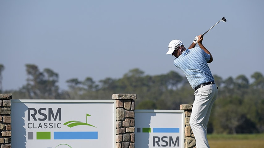 SEA ISLAND, GEORGIA - NOVEMBER 17: Stewart Cink takes a practice swing on the eighth hole during the first round of The RSM Classic at Sea Island Resort Seaside Course on November 17, 2016 in Sea Island, Georgia. (Photo by Stan Badz/PGA TOUR)