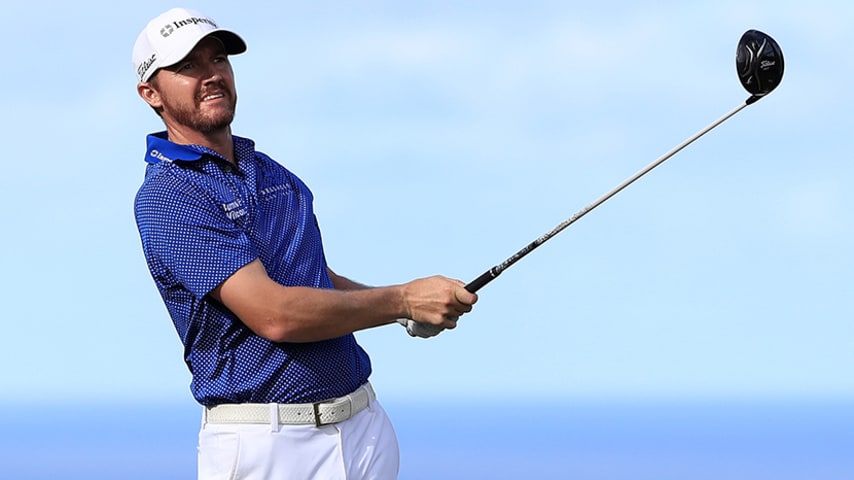 LAHAINA, HI - JANUARY 05:  Jimmy Walker of the United States plays his shot from the 16th tee during the first round of the SBS Tournament of Champions at the Plantation Course at Kapalua Golf Club on January 5, 2017 in Lahaina, Hawaii.  (Photo by Sam Greenwood/Getty Images)