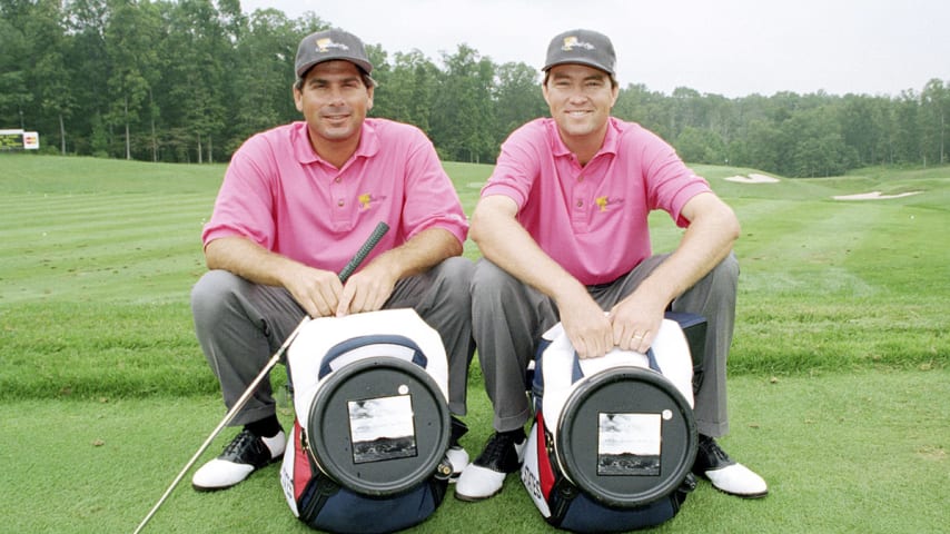 US Players Fred Couples and Davis Love III.  1996 Presidents Cup - September 13-15, 1996 - Robert Trent Jones GC, Prince William County, Virginia, USA (Photo by Stan Badz/PGA)