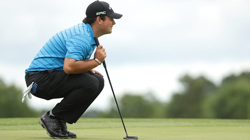 WILMINGTON, NC - MAY 6: Patrick Reed lines up a putt on the third green during round three of the Wells Fargo Championship at Eagle Point Golf Club on May 6, 2017 in Wilmington, North Carolina. (Photo by Streeter Lecka/Getty Images)