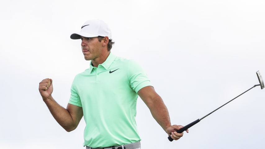 HARTFORD, WI - JUNE 18:  Brooks Koepka of the United States reacts after making a birdie on the eighth green during the final round of the 2017 U.S. Open at Erin Hills on June 18, 2017 in Hartford, Wisconsin.  (Photo by Streeter Lecka/Getty Images)