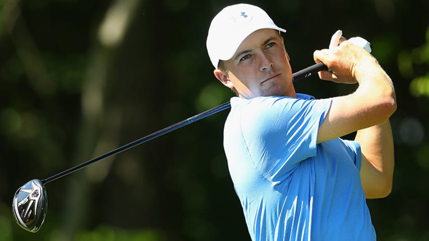 CROMWELL, CT - JUNE 22:  Jordan Spieth of the United States plays his shot from the 12th tee during the first round of the Travelers Championship at TPC River Highlands on June 22, 2017 in Cromwell, Connecticut.  (Photo by Maddie Meyer/Getty Images)