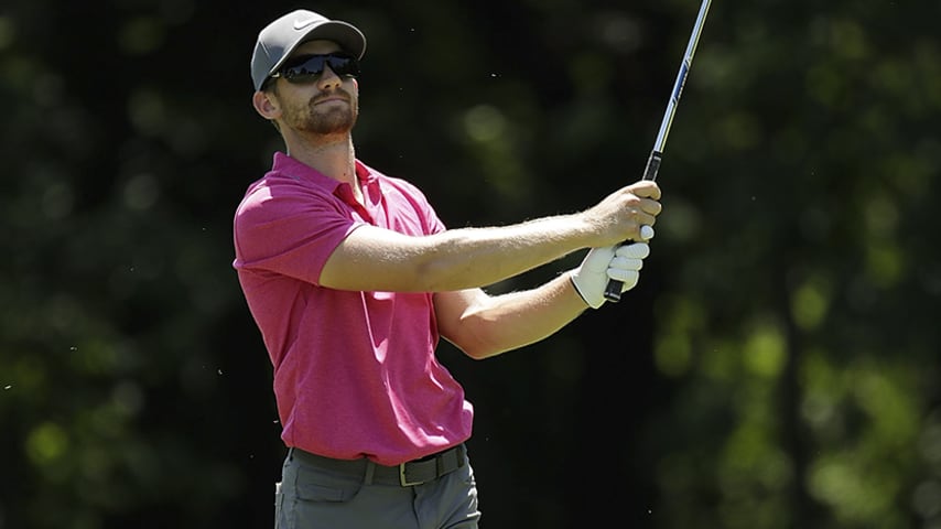 SILVIS, IL - JULY 15:  Patrick Rodgers hits his approach shot on the sixth hole during the third round of the John Deere Classic at TPC Deere Run on July 15, 2017 in Silvis, Illinois.  (Photo by Andy Lyons/Getty Images)