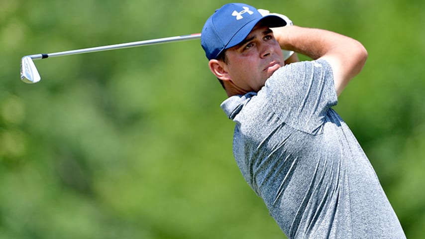 CHARLOTTE, NC - AUGUST 10:  Gary Woodland of the United States plays a shot on the 13th hole during the first round of the 2017 PGA Championship at Quail Hollow Club on August 10, 2017 in Charlotte, North Carolina.  (Photo by Stuart Franklin/Getty Images)