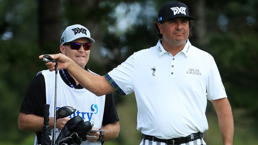 LAHAINA, HI - JANUARY 07:  Pat Perez of the United States pulls a club from his bag as he prepares to play a shot from the second tee during the final round of the Sentry Tournament of Champions at Plantation Course at Kapalua Golf Club on January 7, 2018 in Lahaina, Hawaii.  (Photo by Sam Greenwood/Getty Images)