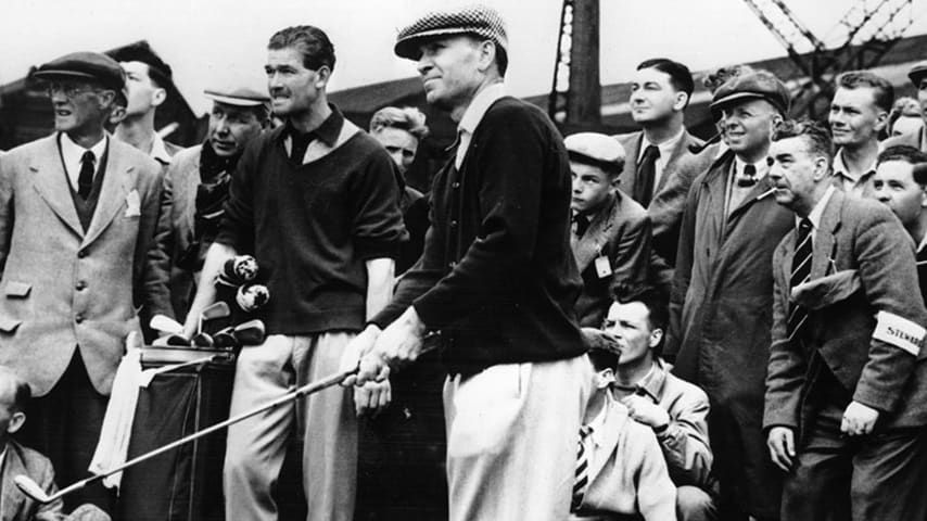 Undated:  Ben Hogan of the USA plays a short iron as the gallery looks on during a golf event. Mandatory Credit: Allsport Hulton/Archive