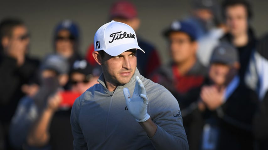 PACIFIC PALISADES, CA - FEBRUARY 16: Patrick Cantlay is introduced on the the first tee during the second round of the Genesis Open at Riviera Country Club on February 16, 2018 in Pacific Palisades, California. (Photo by Stan Badz/PGA TOUR)