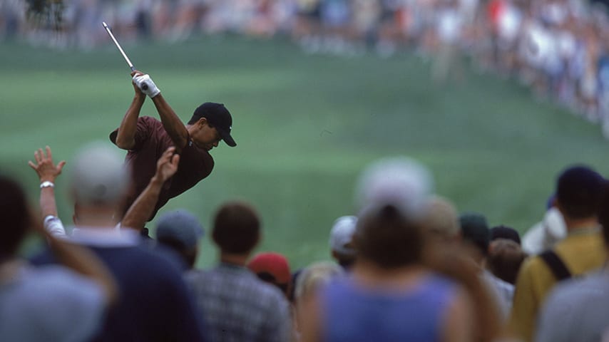 27 Aug 2000:  Tiger Woods lines up his shot during the NEC Invitational World Golf Championships at the Firestone Country Club in Akron, Ohio.Mandatory Credit: Donald Miralle  /Allsport