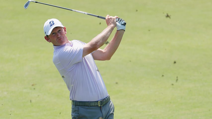 GREENSBORO, NC - AUGUST 16:  Brandt Snedeker plays his second shot from the ninth fairway during the first round of the Wyndham Championship at Sedgefield Country Club on August 16, 2018 in Greensboro, North Carolina.  (Photo by Kevin C. Cox/Getty Images)