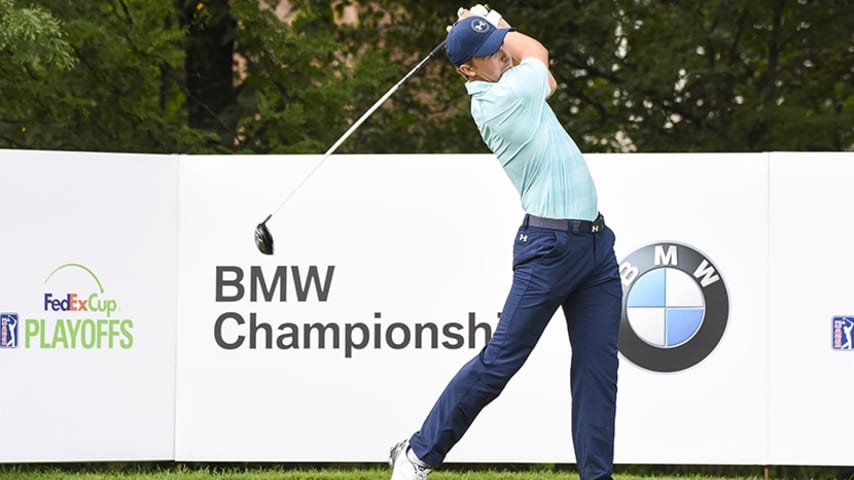 CARMEL, IN - SEPTEMBER 10:  Jordan Spieth tees off on the 16th hole during the third round of the BMW Championship at Crooked Stick Golf Club on September 10, 2016 in Carmel, Indiana. (Photo by Keyur Khamar/PGA TOUR)