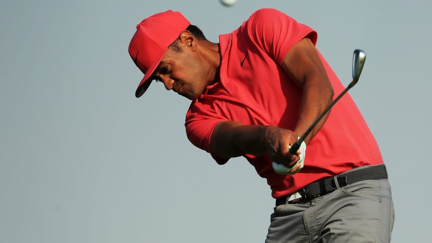 SHANGHAI, CHINA - OCTOBER 27:  Tony Finau of the United States plays his second shot on the 15th hole during the third round of the WGC - HSBC Champions at Sheshan International Golf Club on October 27, 2018 in Shanghai, China.  (Photo by Andrew Redington/Getty Images)