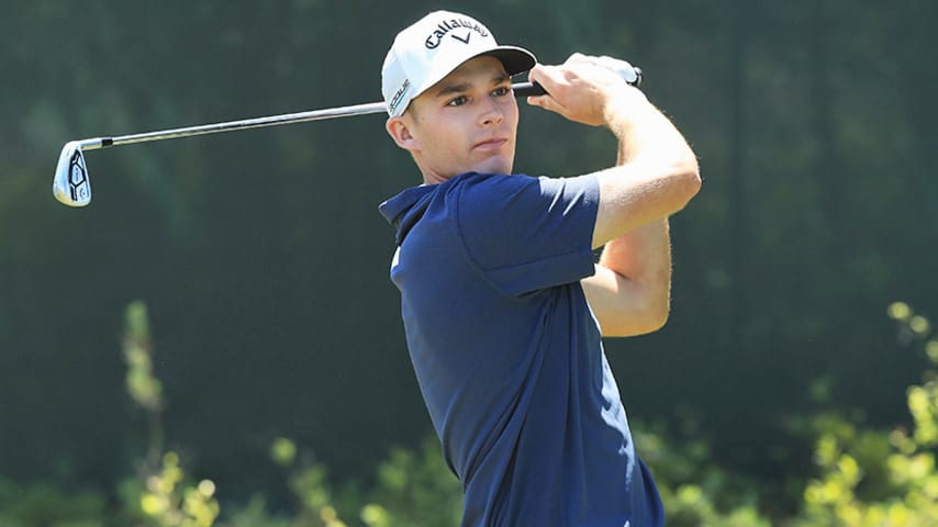 SOUTHAMPTON, NY - JUNE 12:  Aaron Wise of the United States plays a shot during a practice round prior to the 2018 U.S. Open at Shinnecock Hills Golf Club on June 12, 2018 in Southampton, New York.  (Photo by Andrew Redington/Getty Images)