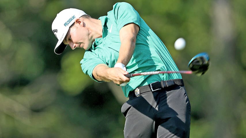 ST LOUIS, MO - AUGUST 10:  Aaron Wise of the United States plays his tee shot on the 12th hole during the second round of the 100th PGA Championship at the Bellerive Country Club on August 10, 2018 in St Louis, Missouri.  (Photo by David Cannon/Getty Images)