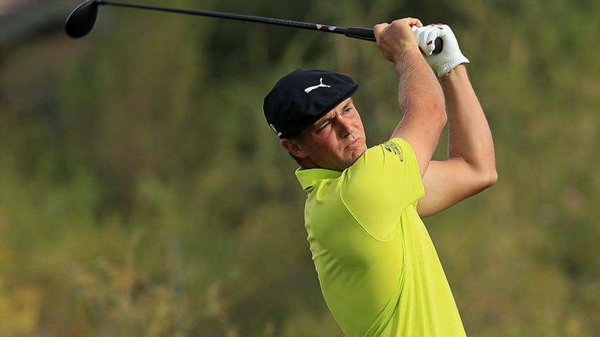 LAS VEGAS, NV - NOVEMBER 03:  Bryson DeChambeau hits a tee shot on the 15th hole during the third round of the Shriners Hospitals for Children Open at TPC Summerlin on November 3, 2018 in Las Vegas, Nevada.  (Photo by Mike Ehrmann/Getty Images)