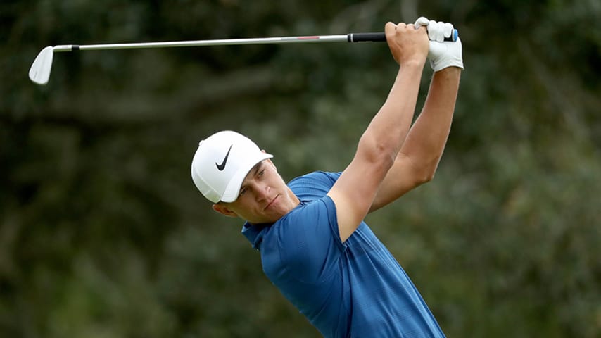 ST SIMONS ISLAND, GEORGIA - NOVEMBER 18: Cameron Champ of the United States plays his shot from the second tee during the final round of the RSM Classic at the Sea Island Golf Club Seaside Course on November 18, 2018 in St. Simons Island, Georgia. (Photo by Streeter Lecka/Getty Images)