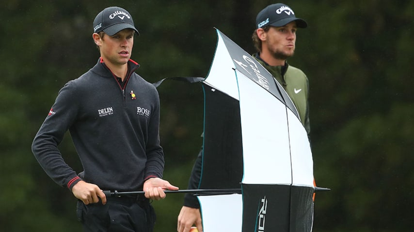 MELBOURNE, AUSTRALIA - NOVEMBER 23:  Thomas Detry and Thomas Pieters of Belgium talk on the 9th hole during day two of the 2018 World Cup of Golf at The Metropolitan on November 23, 2018 in Melbourne, Australia.  (Photo by Scott Barbour/Getty Images)