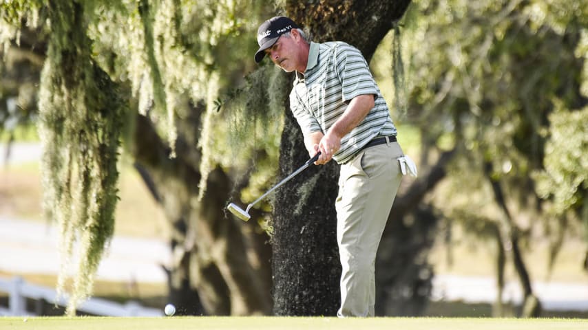 WINTER GARDEN, FL - DECEMBER 10:  David Branshaw putts on the 18th hole green of the Panther Lake Course during the third round of Web.com Tour Q-School at Orange County National Golf Center and Lodge on December 10, 2016 in Winter Garden, Florida. (Photo by Keyur Khamar/PGA TOUR)