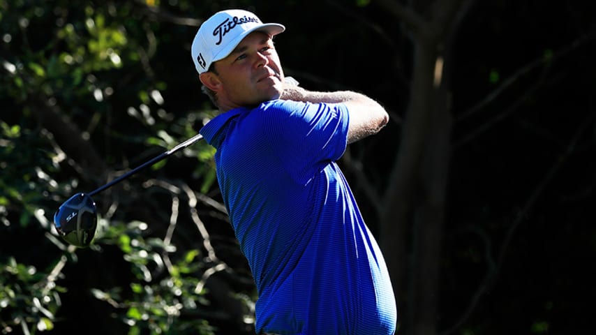 PLAYA DEL CARMEN, MEXICO - NOVEMBER 10: Patton Kizzire of the United States plays his shot from the 18th tee during the third round of the Mayakoba Golf Classic at El Camaleon Mayakoba Golf Course on November 10, 2018 in Playa del Carmen, Mexico. (Photo by Cliff Hawkins/Getty Images)