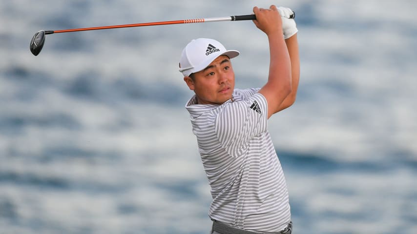 GREAT EXUMA, BAHAMAS - JANUARY 13: John Oda tees off on the fifteenth hole tee box during the first round of the Web.com Tour's The Bahamas Great Exuma Classic at Sandals Emerald Bay golf course on January 13, 2019 in Great Exuma, Bahamas. (Photo by Ben Jared/PGA TOUR)