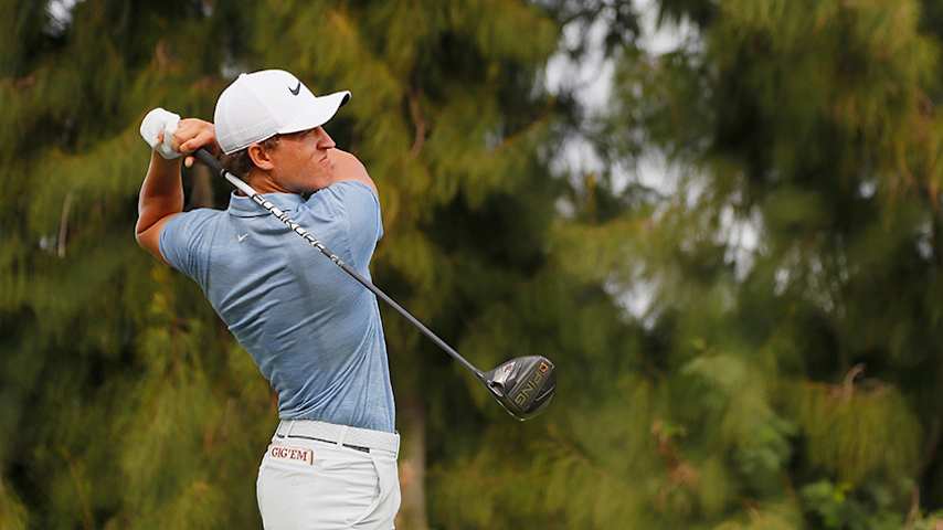 LAHAINA, HI - JANUARY 04: Cameron Champ of the United States plays his shot from the 16th tee during the second round of the Sentry Tournament of Champions at the Plantation Course at Kapalua Golf Club on January 4, 2019 in Lahaina, Hawaii. (Photo by Kevin C. Cox/Getty Images)