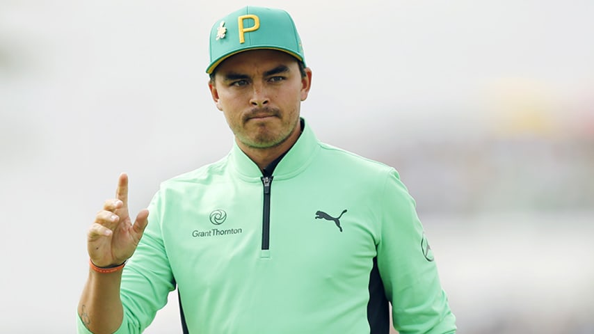 SCOTTSDALE, ARIZONA - FEBRUARY 02: Rickie Fowler reacts following a putt on the 11th green during the third round of the Waste Management Phoenix Open at TPC Scottsdale on February 02, 2019 in Scottsdale, Arizona. (Photo by Michael Reaves/Getty Images)