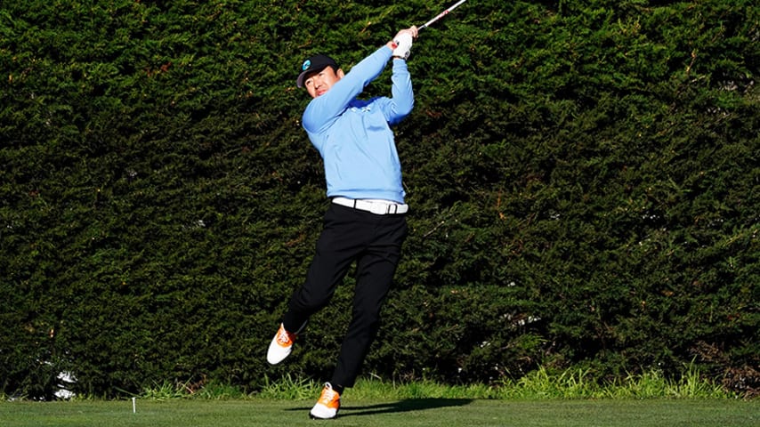 PEBBLE BEACH, CALIFORNIA - FEBRUARY 07:  Ho-sung Choi of South Korea plays his shot from the second tee during the first round of the AT