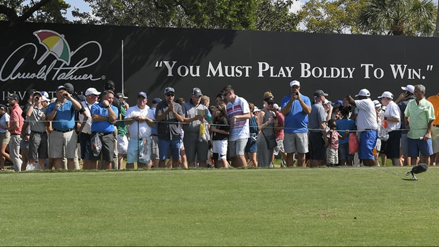 ORLANDO, FL - MARCH 18: A sign is seen off the tenth tee during the final round of the Arnold Palmer Invitational presented by MasterCard at Bay Hill Club and Lodge on March 18, 2018 in Orlando, Florida. (Photo by Ryan Young/PGA TOUR)