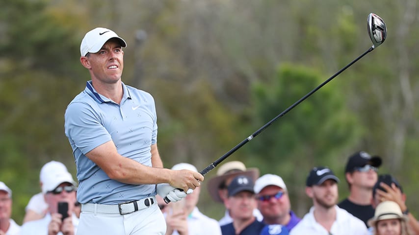 PONTE VEDRA BEACH, FLORIDA - MARCH 15:  Rory McIlroy of Northern Ireland plays his shot from the ninth tee during the second round of The PLAYERS Championship on The Stadium Course at TPC Sawgrass on March 15, 2019 in Ponte Vedra Beach, Florida. (Photo by Gregory Shamus/Getty Images)