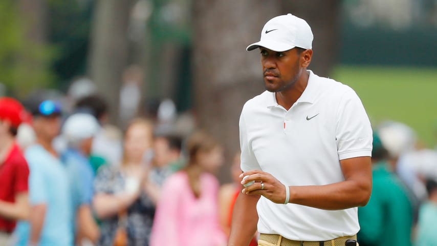 AUGUSTA, GEORGIA - APRIL 14: Tony Finau of the United States waves on the sixth green during the final round of the Masters at Augusta National Golf Club on April 14, 2019 in Augusta, Georgia. (Photo by Kevin C. Cox/Getty Images)