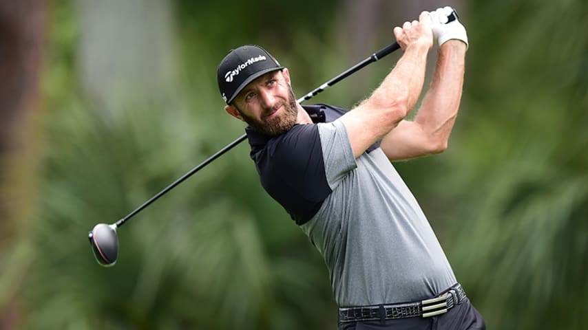 HILTON HEAD ISLAND, SOUTH CAROLINA - APRIL 19: Dustin Johnson plays his shot from the 11th tee during the second round of the 2019 RBC Heritage at Harbour Town Golf Links on April 19, 2019 in Hilton Head Island, South Carolina. (Photo by Jared C. Tilton/Getty Images)