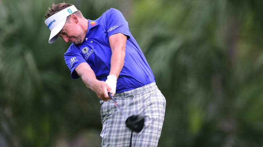 HILTON HEAD ISLAND, SOUTH CAROLINA - APRIL 19: Ian Poulter of England plays his shot from the 11th tee during the second round of the 2019 RBC Heritage at Harbour Town Golf Links on April 19, 2019 in Hilton Head Island, South Carolina. (Photo by Jared C. Tilton/Getty Images)