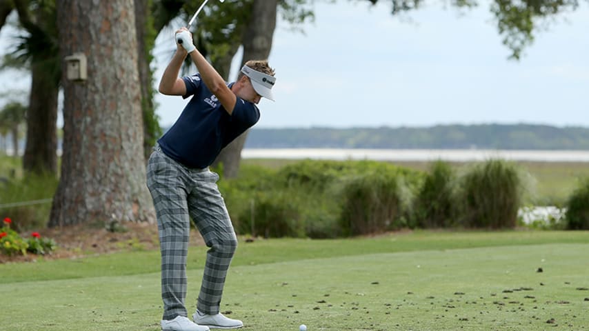 HILTON HEAD ISLAND, SOUTH CAROLINA - APRIL 20: Ian Poulter of England plays his shot from the 17th tee during the third round of the 2019 RBC Heritage at Harbour Town Golf Links on April 20, 2019 in Hilton Head Island, South Carolina. (Photo by Tyler Lecka/Getty Images)