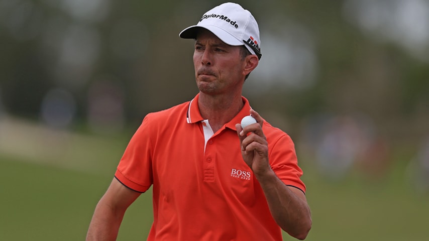 LAKEWOOD RANCH, FLORIDA - FEBRUARY 16:  Mike Weir of Canada waves to the gallery after making par on the 12th hole during the third round of the LECOM Suncoast Classic at Lakewood National Golf Club on February 16, 2019 in Lakewood Ranch, Florida. (Photo by Matt Sullivan/Getty Images)