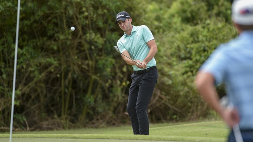 PORTO FELIZ, BRAZIL - SEPTEMBER 20: James Allenby of Canada hits from the fourth hole during the first round of the PGA TOUR Latinoamerica 65 JHSF Aberto do Brasil at the Fazenda Boa Vista on September 20, 2018 in Porto Feliz, Brazil. (Photo by Enrique Berardi/PGA TOUR)