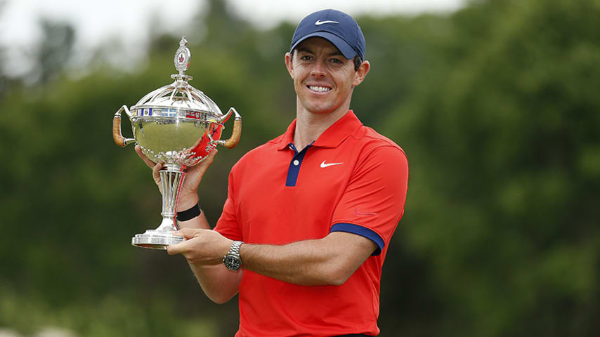 HAMILTON, ONTARIO - JUNE 09:  Rory McIlroy of Northern Ireland poses for a photo with the trophy after winning the RBC Canadian Open at Hamilton Golf and Country Club on June 09, 2019 in Hamilton, Canada. (Photo by Michael Reaves/Getty Images)