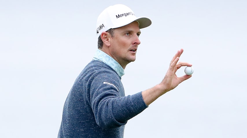 PEBBLE BEACH, CALIFORNIA - JUNE 15: Justin Rose of England reacts on the 18th green during the third round of the 2019 U.S. Open at Pebble Beach Golf Links on June 15, 2019 in Pebble Beach, California. (Photo by Christian Petersen/Getty Images)