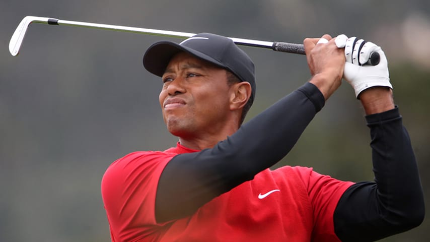 PEBBLE BEACH, CALIFORNIA - JUNE 16: Tiger Woods of the United States plays a shot from the fifth tee during the final round of the 2019 U.S. Open at Pebble Beach Golf Links on June 16, 2019 in Pebble Beach, California. (Photo by Christian Petersen/Getty Images)