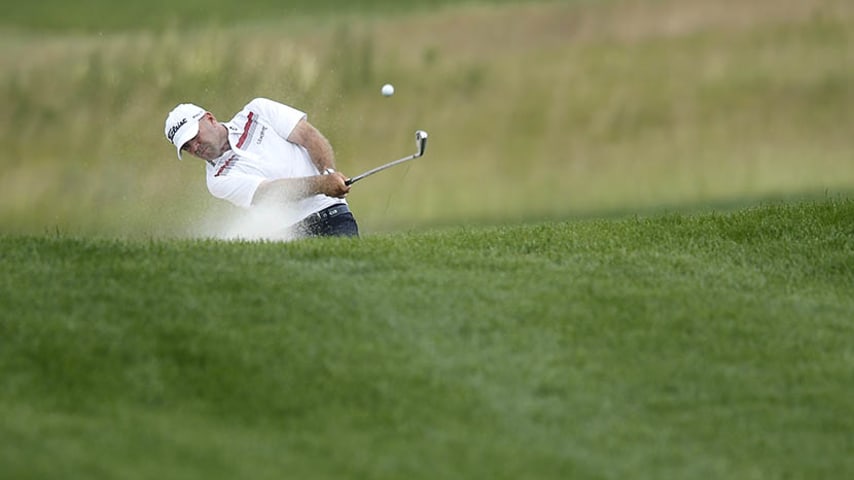 BLAINE, MINNESOTA - JULY 04:  Ryan Armour of the United States plays a shot on the first hole during the first round of the 3M Open at TPC Twin Cities on July 04, 2019 in Blaine, Minnesota. (Photo by Michael Reaves/Getty Images)