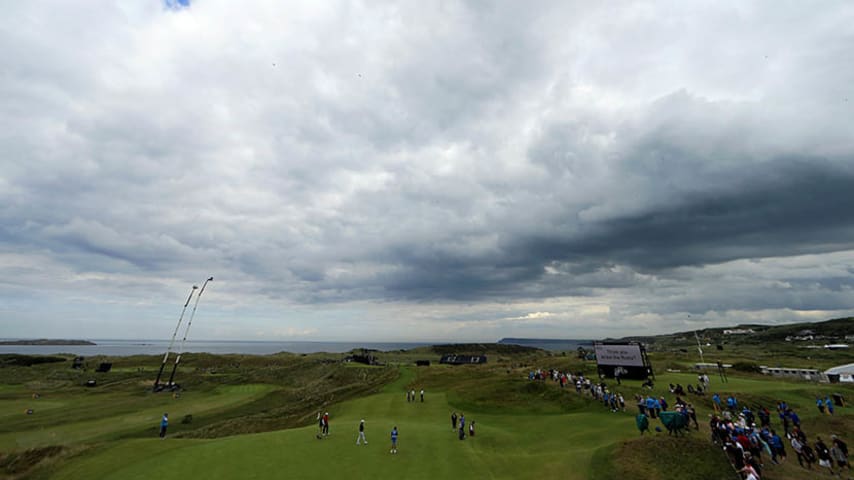 PORTRUSH, NORTHERN IRELAND - JULY 16: General view of the 16th green during a practice round prior to the 148th Open Championship held on the Dunluce Links at Royal Portrush Golf Club on July 16, 2019 in Portrush, United Kingdom. (Photo by Mike Ehrmann/Getty Images)