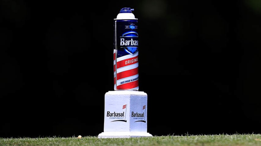 LEXINGTON, KY - JULY 19:  A detailed view of the tee marker on the sixth hole during the first round of the Barbasol Championship at Keene Trace Golf Club on July 19, 2018 in Lexington, Kentucky.  (Photo by Andy Lyons/Getty Images)