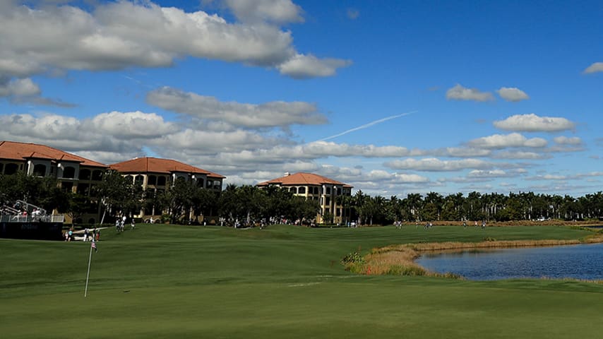 NAPLES, FL - NOVEMBER 15:  A general view of the on the 18th hole during the first round of the CME Group Tour Championship at Tiburon Golf Club on November 15, 2018 in Naples, Florida.  (Photo by Mike Ehrmann/Getty Images)