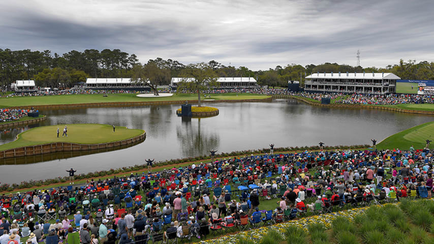 PONTE VEDRA BEACH, FL - MARCH 16: A course scenic view of the 17th hole during the third round of THE PLAYERS Championship on THE PLAYERS Stadium Course at TPC Sawgrass on March 16, 2019, in Ponte Vedra Beach . (Photo by Stan Badz/PGA TOUR)